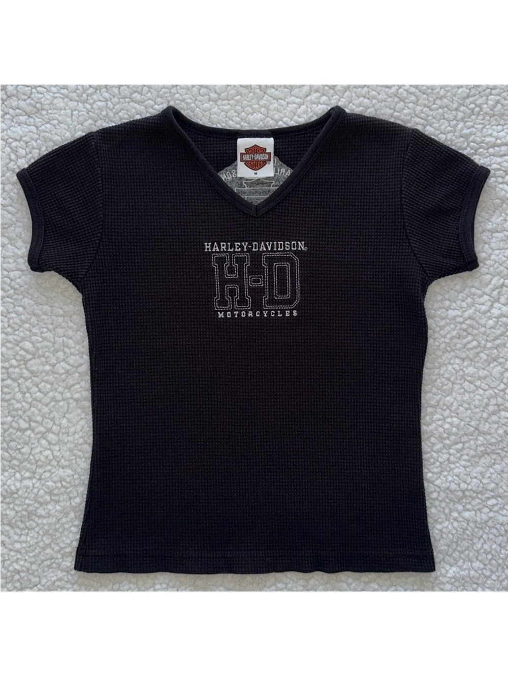 VTG Harley Davidson black baby tee crop top waffle weave Orlando, FL biker M